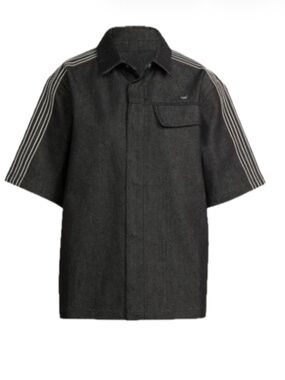 Adidas Premium Essentials Denim Shirt Short Sleeve Womens Sz Large NEW JV7774